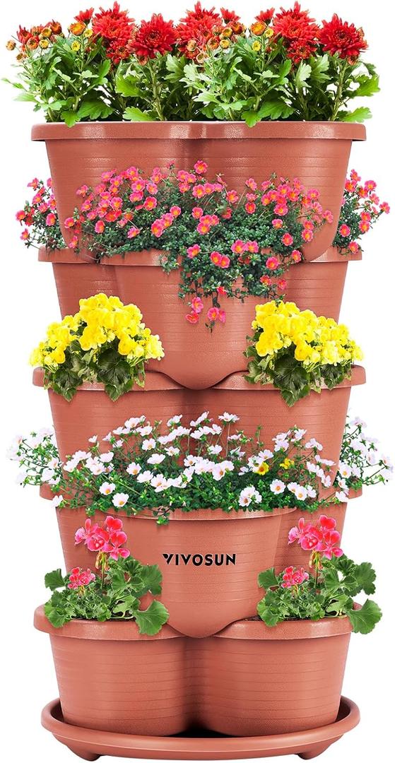 VIVOSUN 5 Tier Vertical Gardening Stackable Planter for Strawberries, Flowers, Herbs, Vegetables, Brown (1 Pack)