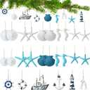 Jetec 26 Pcs Nautical Coastal Themed Christmas Ornaments Bulk Resin Starfish Seashell Decorative Beach Ocean Ornaments for Christmas Tree Home Bathroom Decoration