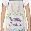 Happy Easter Apron For Men Women, Chef Waitress Kitchen Cooking Barber Server Grilling Bib Decorations (White Rabbit)