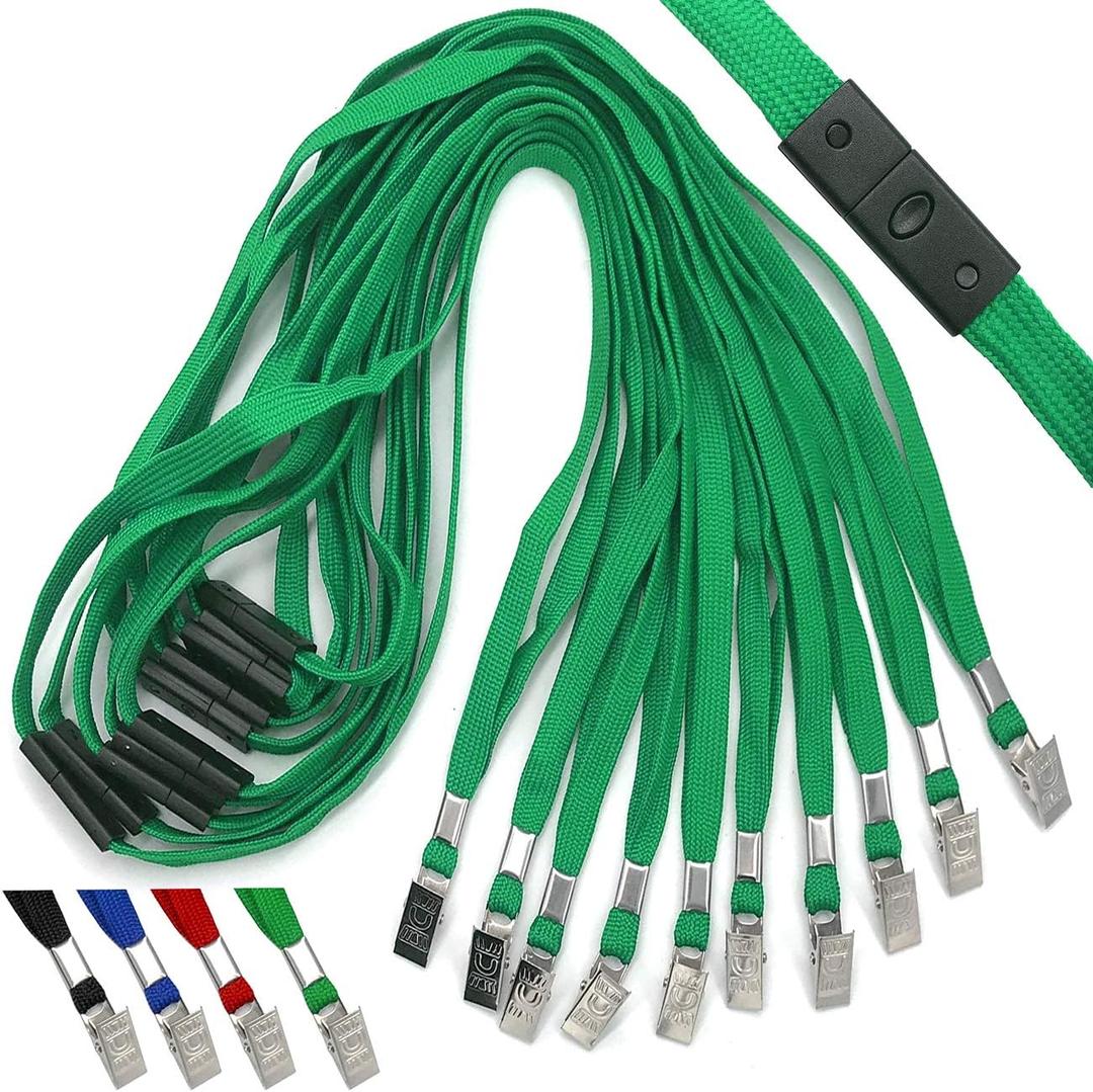Beebel Safety Black Lanyards Breakaway Lanyard Comfortable Neck Straps Premium Bulk Lanyards Badge Bulldog Clip (Green, 25 Pack)