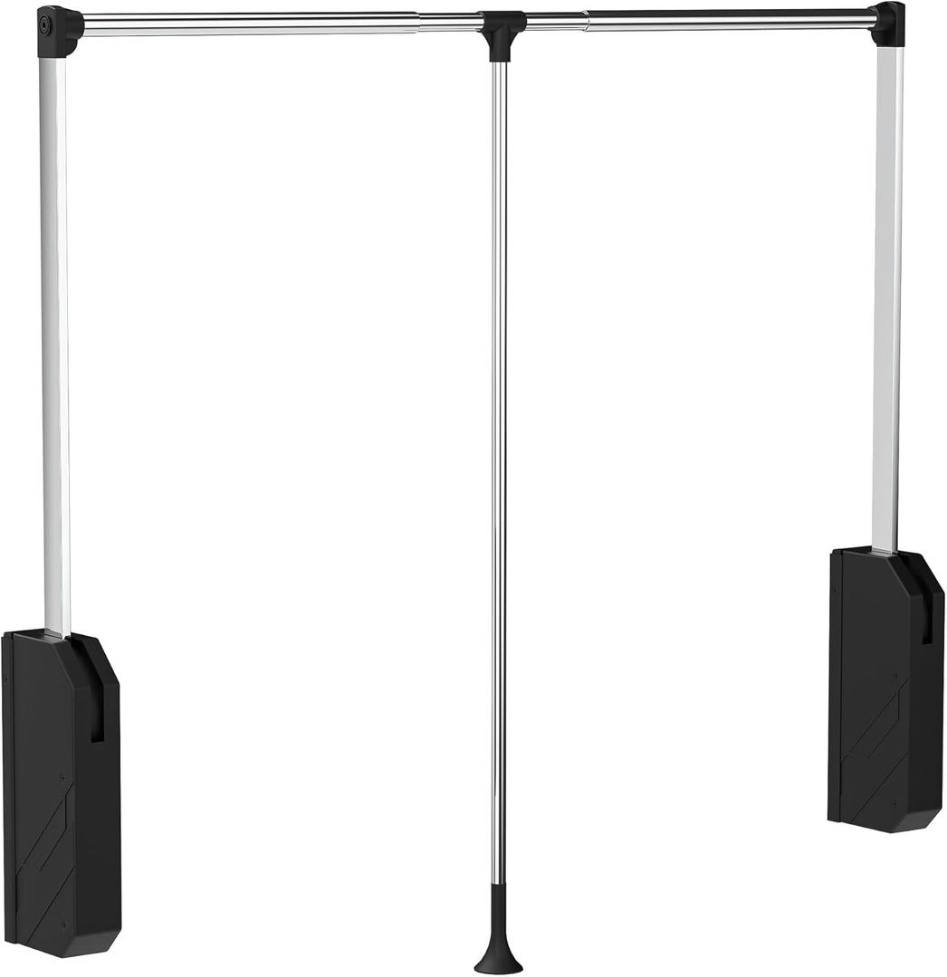 Pull Down Closet Rod, 60 lbs Load Capacity Adjustable 26-35 Inches Stainless Steel Soft-Close Wardrobe Lift with Two-way Buffering, Side&Back Mounted for Hanging Clothes