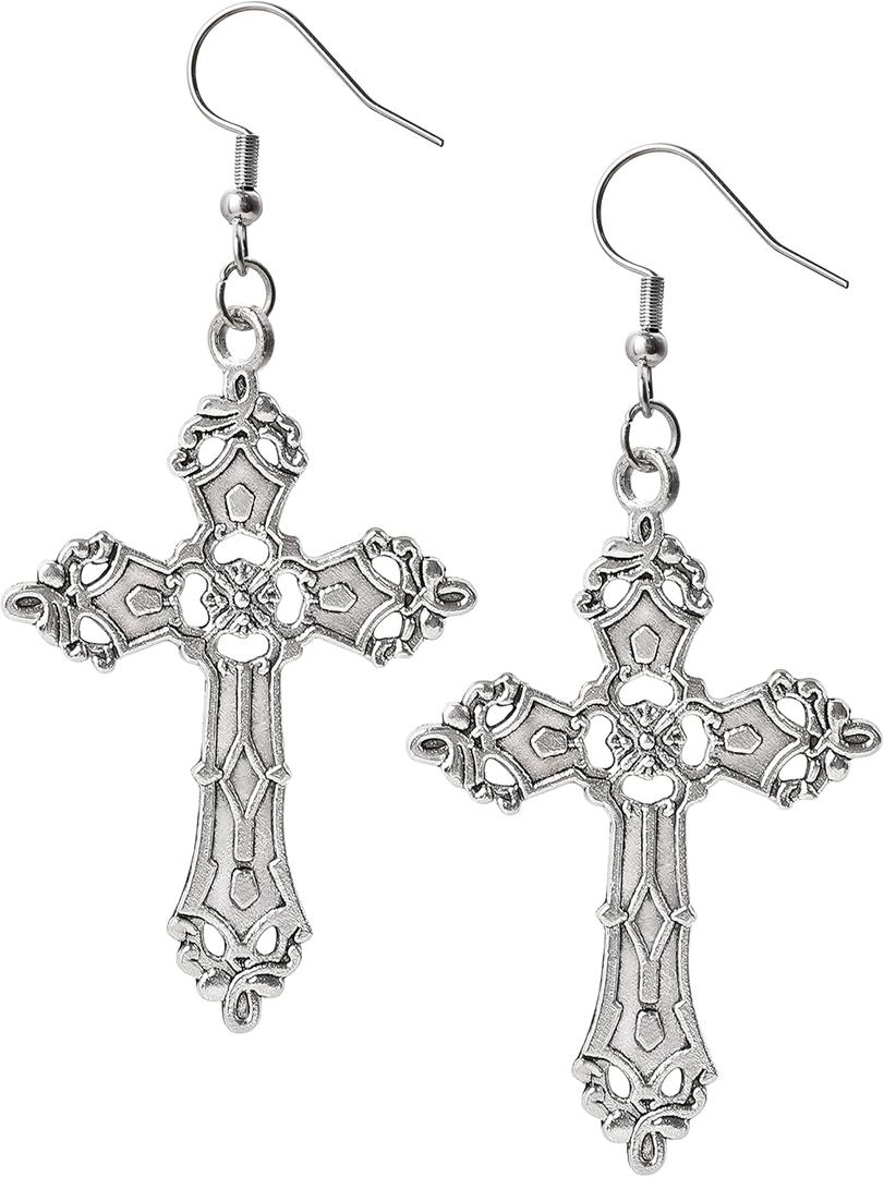 Sacina Gothic Cross Earrings, Zinc Alloy Cross Dangle Earrings, Goth Jewelry Gift for Women