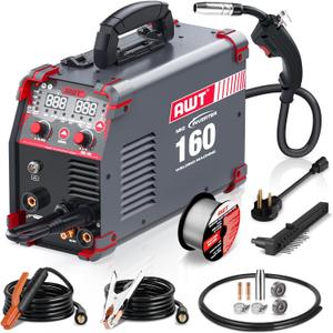AWT Simplified Aluminum 160A MIG Welder,6 in 1 Gas MIG/Gasless Flux Core MIG/Stick/Lift TIG/Aluminum MIG Welding Machine, 110/220V Dual Voltage,Multi-Process Welding Machine