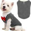 Cute Dog Fleece Sweater with D-Ring, Fall Winter Dog Clothes Tuxedo Costume with Bowtie, Soft Puppy Sweatshirt Chihuahua Yorkie Apparel Poodle Outfits for Small Medium Large Dogs(Grey,L) (L (Chest 17.7" Back 12.6"))