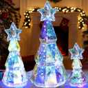 Set of 3 Size Prismatic Iridescent Christmas Trees with LED Lights Holographic Christmas Tree Glow Colorful Lights Prismatic Xmas Decoration for Indoor Outdoor Desktop Decor Holiday Gift