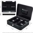 KYODOLED Metal Cash Box with Money Tray and Lock,Money Box with Cash Tray,Cash Drawer,11.81"x 9.45"x 3.54" Black X Large