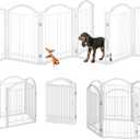 BHG Metal No-Assembly Freestanding Dog Gate with Door Walk Through, Extra Wide 144", Extra Tall 32" Pet Gate, Accordion Puppy Folding Playpen Dog Fence, with 2PCS Support (White, 6 panesl)