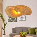 Woven Bamboo Pendant Lighting Fixtures, Bird Nest Lamp Shade Ceiling Hanging Light with Adjustable Cord for Living Room Dining Room Bar Caf, Farmhouse Vintage Rustic Dcor 22'', No Bulb