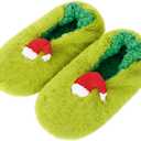 Univive Christmas Slipper Sock with Grips Green Fuzzy Socks with Non Skid Bottoms Thick Warm Socks Winter House Bedroom for Women (Green4) (Green)