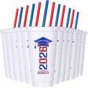 Potchen 12 Pcs 2026 Graduation Plastic Cups 24 oz Class of 2026 Graduate Tumbler with Lids Straws Reusable Drinking Juice Cups Graduation Party Supplies for College High School(White,Red and Blue)