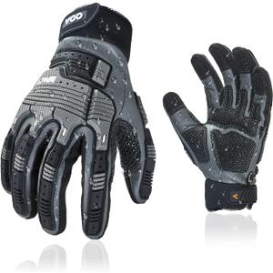 Vgo 1Pair Safety Leather Work Gloves, Mechanics Gloves, Impact Gloves, Anti-Vibration Gloves, Rigger Gloves, Heavy Duty, Water Resistant(Size XL, Gray)