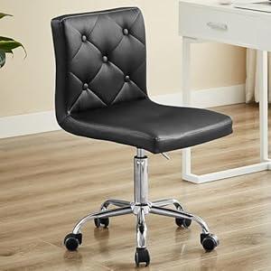 VECELO PU Leather Mid-Back Armless Vanity Chair Adjustable Height 360° Rolling Swivel for Home Office Work