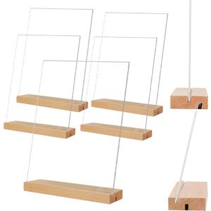 TONICE 8.5 x 11 Acrylic Sign Holder with Wood Base 5 Pack L/T Shape Vertical or Slant Back Display for Wedding, Restaurant, Store, Office, Hotel
