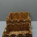 Set of 2 Scalloped Edge Wicker Storage Basket with Built-in Handles, Rectangle Water Hyacinth Basket for Organizing, Decorative Woven Rattan Basket for Shelf, Nursery Room