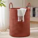 YOUDENOVA Laundry Hamper Basket, Woven 58L Tall Laundry Basket for Blanket Organizer- Clothes Hamper Baby Nursery Hamper for Blanket Storage in Bedroom (Rust)