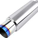 EVIL ENERGY Exhaust Muffler,Stainless Steel Exhaust Tip,Universal 18.5" Length (Burnt,2.5" Inlet 4" Outlet) (blue)
