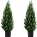 3FT Artificial Topiary Tree Beautiful Realistic Faux Cedar Pines Christmas Trees UV Rated Fake Shrubs for Front Porch Faux Plants Indoor and Outdoor Decor (2 Pack)
