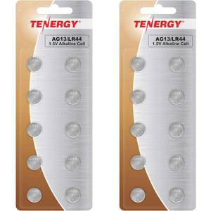 Tenergy 1.5 Volt Battery LR44, Button Cell LR44, ag13/LR44 Batteries Equivalent, Ideal for Watches, Laser Pointers, Small Toys, Portable Electronics, and More, 20 Count