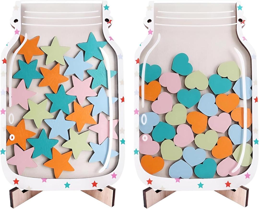 2 x 2 Pack Magnetic Reward Jar for Kids Star and Heart Incentive Jars for Classroom Toddlers Potty Training Reward Home Training for Boys Girls,Star and Heart