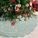 45 Inch Christmas Tree Skirt Vintage Green Floral Block Print Tree Skirts with Scalloped Edge, Classic Xmas Tree Skirt for Merry Christmas Party Holiday Home Farmhouse Indoor Outdoor Decorations