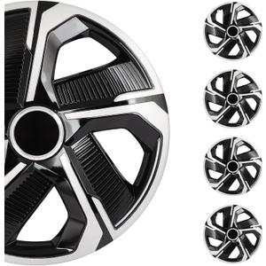 SCITOO 15 Inch Hubcaps 4-Pack Black & Silver Wheel Rim Cover Replacement Universal Fit Snap on R15 PP Material Set of 4 Hubcaps