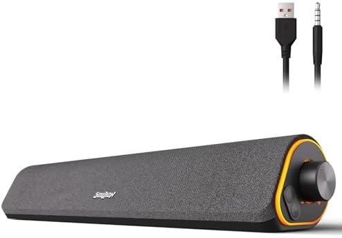 SOULION R50 Bluetooth Computer Speakers, 3.5mm PC Sound Bar for Desktop Monitor, Wired USB Powered & Colorful LED Lights with Switch Button, Surround Sound Soundbar PC Spearkers for Computer
