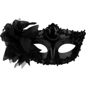Mikovivi Masquerade Mask for Women, Black Lace Venetian Masquerade Mask Cosplay Facial Accessories for Female Men Mardi Gras Halloween Costume Carnival Bachelorette Party