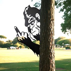 2 x Peaking a Boo Flipping Off Bigfoot Animal Metal Sign Art Ornament, Middle Finger Bigfoot Peeping Around Signs Corner Tree Garden Fence Farmhouse Outdoor Home Decoration (M 15"×20")