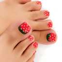 2 x Strawberry Press on Toenails Short Square False Toenails with Design Glossy Red Fake Toe Nails White Dots Stick on Toenail Cute Reusable Summer Glue on Toenail for Women Girls Manicure 24Pcs
