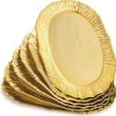 6 Pack Plastic Serving Tray, Gold Serving Platter Set, Reusable Party Snack Serving Tray, Decorative Food Appetizer Platters for Dessert Table, Cupcake, Charcuterie, Cookies, 14" x 8.5"