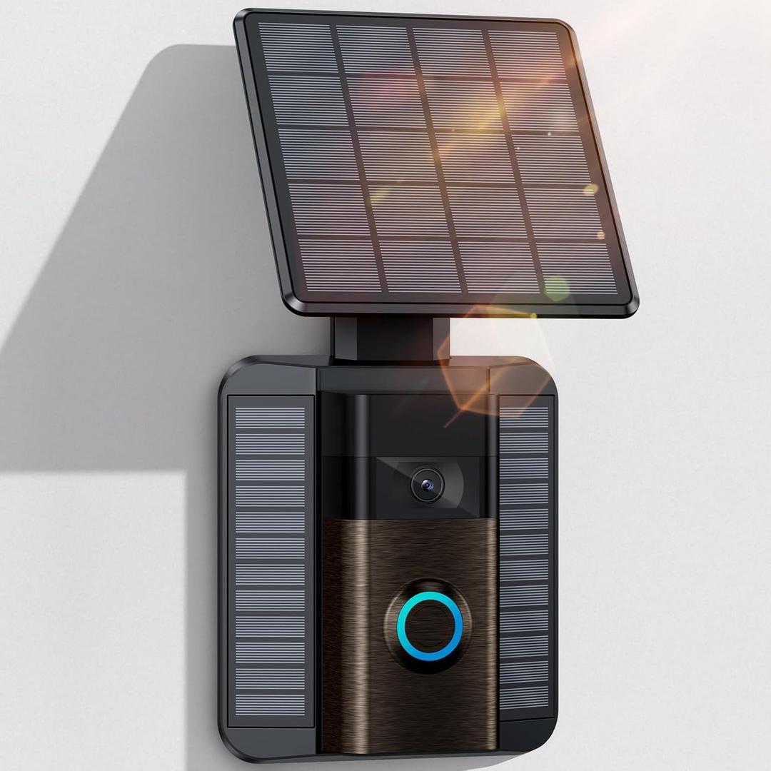 NANW Solar Charger Compatible for Ring Video Doorbell (2020 Release) - Micro-USB Port Charging, Efficient Solar Panel Mount, Adjustable Solar Charger for Doorbell Camera