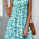 KIRUNDO Summer Dresses for Women Sundress Sleeveless Ruffle Sleeve Round Neck Loose Short Flowy Pleated Mini Babydoll Dress (Green)