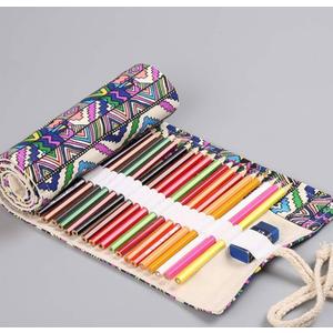 Funny live 36/48/72 Slots Colored Pencil Wrap Pencils Roll Holder Coloring Pencils Organizer Holder Colored Pen Paint Brush Storage Pouch Portable for Artist Student (National style, 48 Slots)