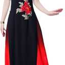 Vietnam Traditional Lace Chiffon Chi-pao Cheongsam Long Women's Dress Qipao Pageant Gala Evening Gown (5X-Large, Black)