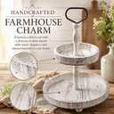 2-Tiered Round Wooden Tray Stand, Rustic Farmhouse Tiered Serving Tray for Home Decor Kitchen & Coffee Bar Centerpiece, Vintage White Wood 2-Tier Display Stand for Desserts, Cupcakes and More (White)