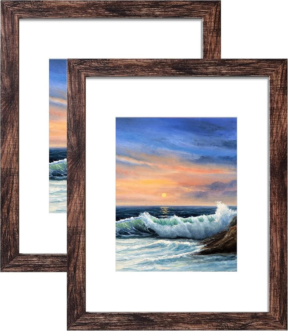 LUCKYLIFE 16x20 Frames, Picture Frames for Wall, Display Pictures 11x14 with Mat or 16x20 without Mat, Pack of 2, Rustic Brown