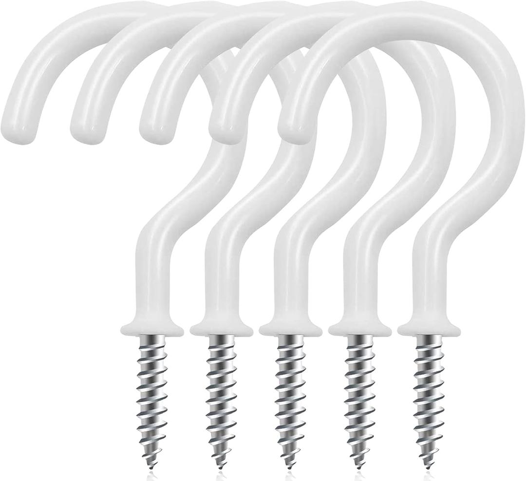 Cup Screw Hooks,1-1/2 Vinyl Coated Ceiling 45 Pack Screw in Hooks Plant Hanger Wind Chimes Kitchen Cup Hooks Great for Hanging Indoor & Outdoor Use(White)