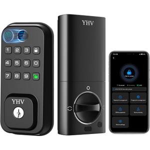Keyless Entry Smart Door Lock with Code Electronic Fingerprint Keypad Deadbolt Lock for Front Door, Built-in WiFi, App Remote Control, Alexa & Google Voice Control, IP54, 10 Months Battery, Auto Lock (Black)