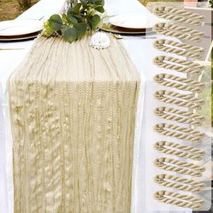 12 Pack Beige Cheesecloth Table Runner 22x120 Inch-Naturally Dyed Colors Sheer Gauze Ivory Cheese Cloth Wedding Table Runner,Rustic Boho Crinkle Fabric, Reception, Bridal Shower,Farmhouse Dining Decor