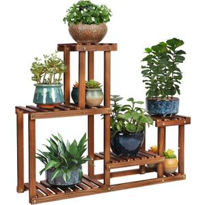Pine Wood Plant Stand Indoor Outdoor Multi Layer Flower Shelf Rack Higher and Lower Plant Holder in Garden Balcony Patio Living Room (4 Tiers )