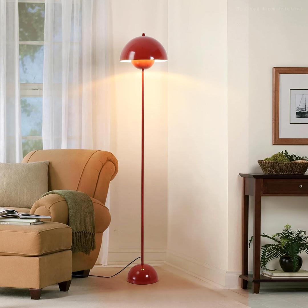 SUNLLOK Red LED Floor Lamp for Living Room, Industrial Metal Dome Lampshade Standing Floor Table Lamp with Foot Switch, Modern Reading Floor Light Fixture for Kitchen Island, Bedroom, Restaurant