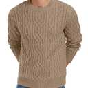Askdeer Men's Cable Knit Pullover Sweater Long Sleeve Crew Neck Knit Sweater Soft Casual Sweaters with Ribbing Edge Khaki