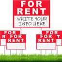 Ripeng 4 Pcs 17 x 13 Inch for Rent Sign with Stand Double Sided Corrugated Plastic Red White for Lease Sign with 8 Pcs Tall Iron Stands for Outdoor House Business Rental Car Apartment (17 x 13 Inch)