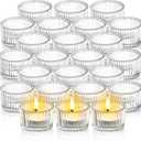 Elsjoy 24 Pack Glass Tealight Candle Holder, 2" x 1.4" Small Clear Glass Votive Candle Holders Mini Ribbed Tealight Holder for Wedding, Birthday, Festival, Table Centerpiece