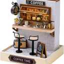 OZJAY DIY Miniature House Kit with Dust Proof Cover, 1:24 Scale Creative Room Mini DIY Wooden Dollhouse Miniature Kit for Adults Teen - Coffee Time