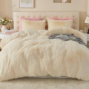 EMME Luxury Fuzzy Duvet Cover Set Twin Size Fluffy Comforter Cover Set for Twin Bed 1Pieces Shaggy and Plush Soft Bedding Duvet Covers (Cream White, 60*88")