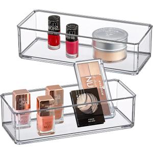 Amazing Abby - Glamour - 2-Pack Acrylic 1-Compartment Makeup Organizer, Transparent Plastic Lipstick Holder, Perfect Bathroom Vanity Storage Solution for Lipsticks, Nail Polishes, and More