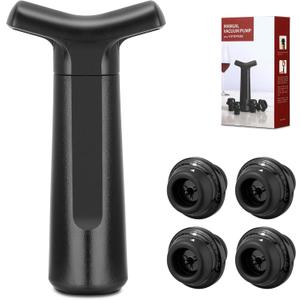 Wine Stopper, Wine Saver Vacuum Pump with 4 Reusable Stoppers, Wine Bottle Preserver & Sealer Keeps Fresh Longer, Ergonomic Handle, ideal Gift