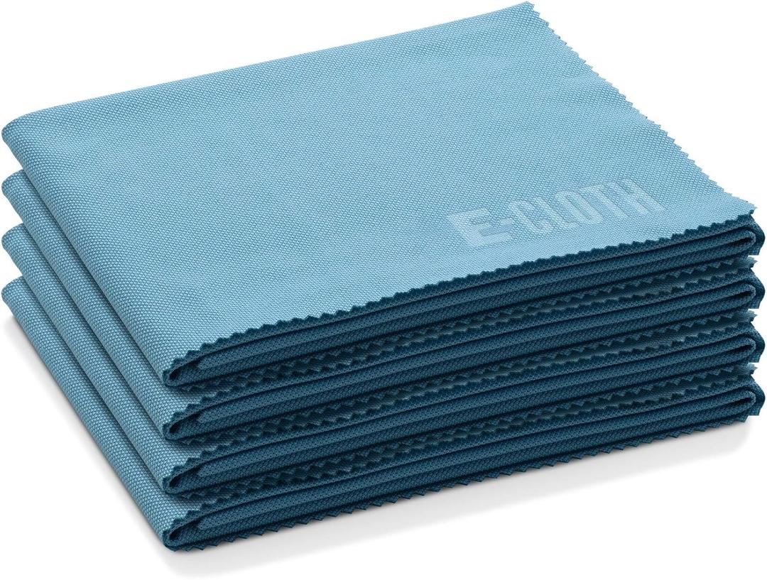 E-Cloth Glass & Polishing Cloth - Microfiber Cleaning Towel Cloth for Windows, Cars, Mirrors, Eyeglasses, & More, Streak Free Clean, Reusable & Machine Washable - Alaskan Blue (4 Pack)