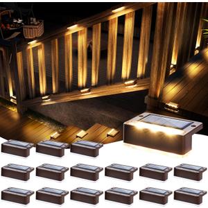 SOLPEX Solar Fence Lights, Solar Deck Lights Outdoor Waterproof Solar Powered for Step, Stair, Balcony,Front Porch,Garden, Walkway,Yard, Patio Decor, IP65 Waterproof (16 Pack, Warm White) 6 LEDs (Brown)